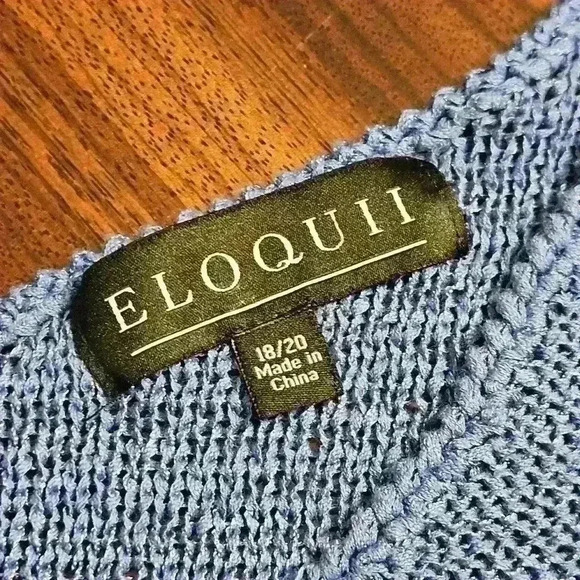 Eloquii Blue Crochet Knit V-neck 3/4 Sleeve Cotton Blend Sweater Size 18/20 EUC - Picture 5 of 11